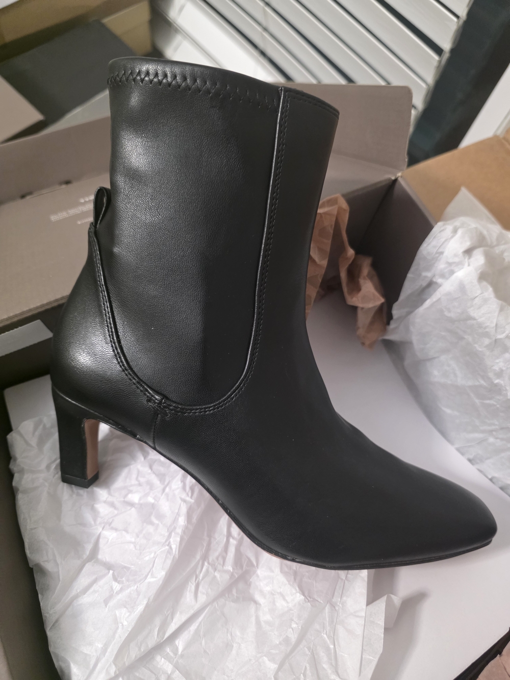 Franco Sarto Black Leather Pointed Toe Ankle Boot
